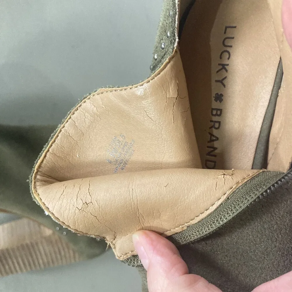 Lucky Brand Shoes Lotisha Booties Womens 8.5 Green Peep Toe Block Heel Leather - Picture 12 of 12